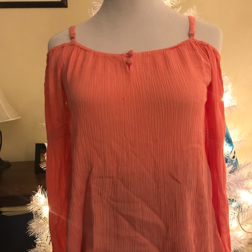 Adorable Coral off the shoulder long sleeve shirt